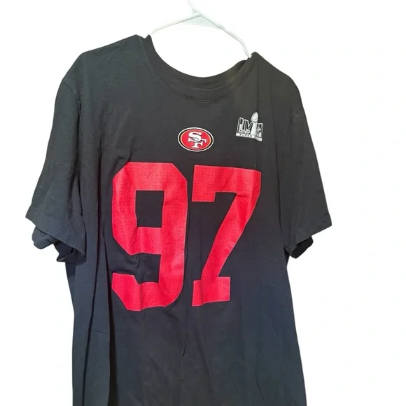 Nike San Francisco 49ers Black T-Shirt with Red Swoosh and White Print - Picture 3 of 4